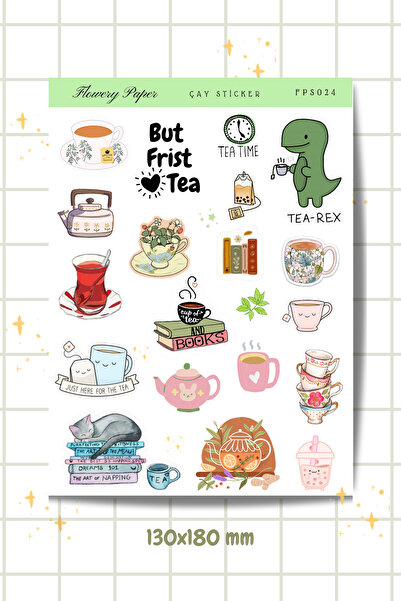 Flowery Paper Çay Sticker - Defter ,Ajanda , Journal,Scrapbook için uygundur