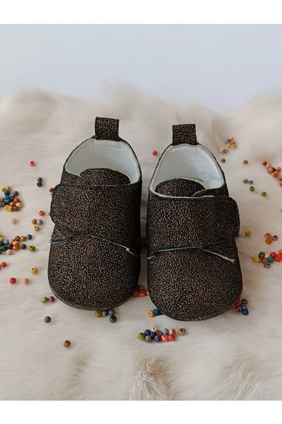 Hodore Glittery Copper Genuine Leather Velcro Baby Shoes