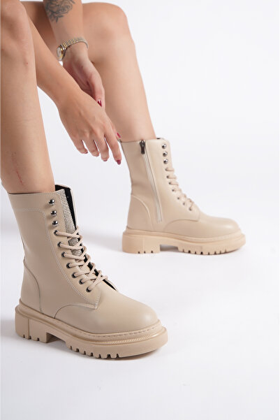 NexaNook حذاء نسائي ذو رباط علوي مزين بالأحجار العارية وسحاب عالي النعل