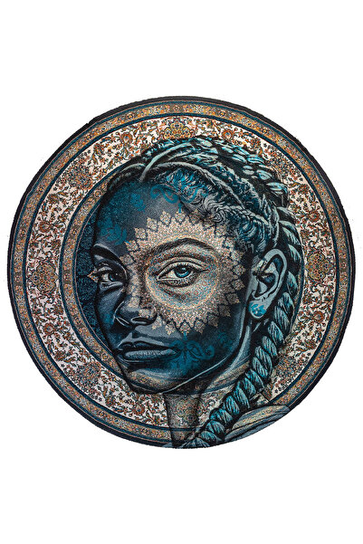 Rugs Modern Halı Kadın Yüzü Figürlü Sanatsal Tema Dokuma Taban Yuvarlak Dekor...