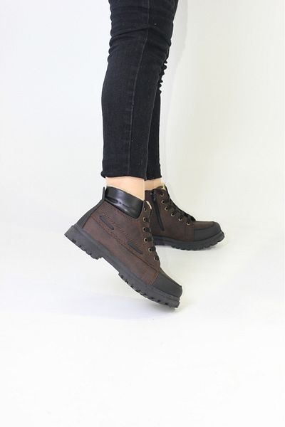 DÜNYA MAĞAZA Extrem Unisex Μαύρο Καφέ Χειμερινές Μπότες με φερμουάρ με γούνα στο εσωτερικό