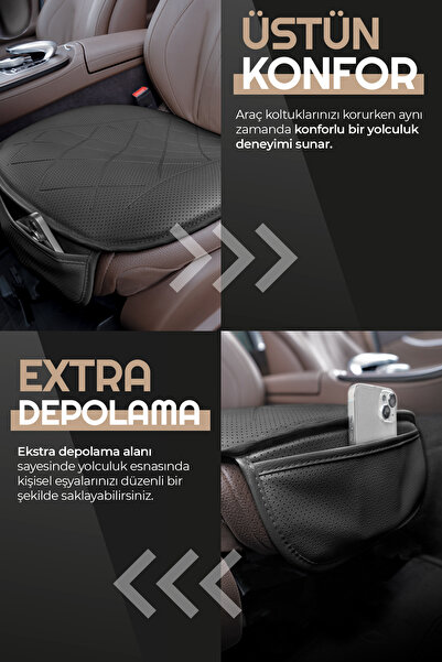 Otom Premium Ön Koltuk Minderi Yüksek Kalite Deri Ekstra Cepli Siyah