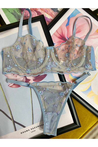 Noche De Luz Jasmine Floral Lace Lingerie Set (Bra - Brazilian Panties)