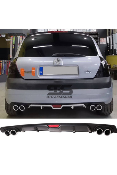Furens Renault Clio 2 HB Difüzör Arka Tampon Eki 4 Egzoz Çıkışlı Siyah