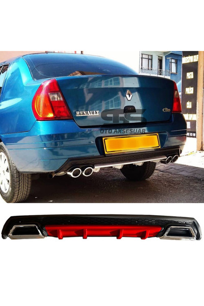 Furens Ranault Clio 2 Sedan Difüzör Arka Tampon Eki 2 Egzoz Çıkışlı Kırmızı L...