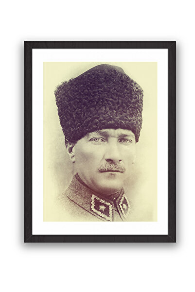 Plustablo Siyah Ahşap Çerçeveli Atatürk Tablosu, Ofis için Atatürk Tablosu, İ...