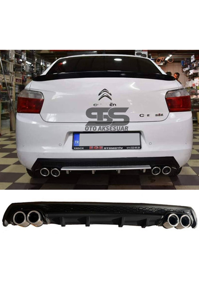 Furens Citroen C-elysee Difüzör Arka Tampon Eki 4 Egzoz Çıkışlı Siyah Lüx Tip