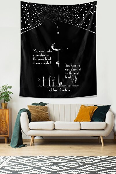 Pelangi أسود أبيض القمر وألبرت أينشتاين مكتوب قماش مقاوم للبقع غطاء حائط Tape...