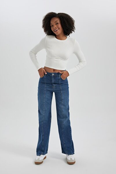 DeFacto 90s Wide Leg High Waist Wide Leg Long Jean Trousers B2772ax23wn