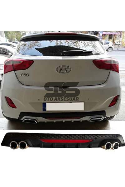 Furens Hyundai i30 Difüzör Arka Tampon Eki 4 Egzoz Çıkışlı Siyah Reflektörlü