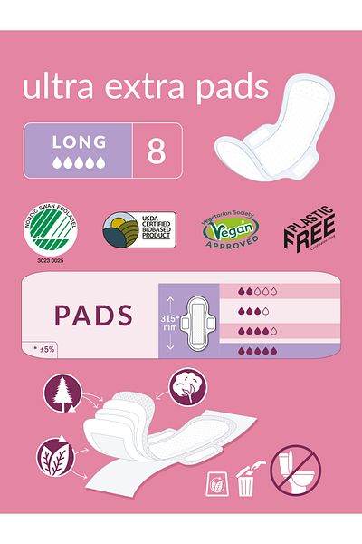Natracare Ultra Extra Winged Pad Long Night (8 Pieces) - Set of 2 - 16 Pieces Ultra Extra Long Night Pad