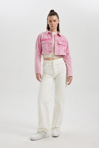 DeFacto Oversize Fit Crop Pink Gabardine Shirt Jacket B4208ax23au