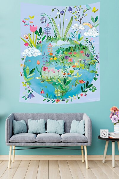 Pelangi غطاء حائط من القماش المقاوم للبقع بتصميم الزهور والفراشات في العالم