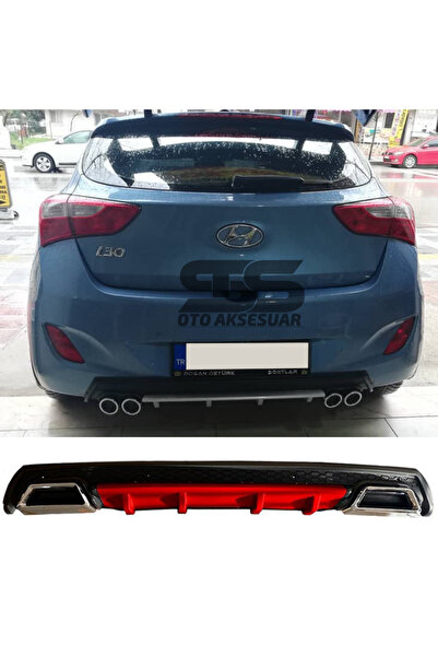 Furens Hyundai i30 Difüzör Arka Tampon Eki 2 Egzoz Çıkışlı Kırmızı Lüx Tip