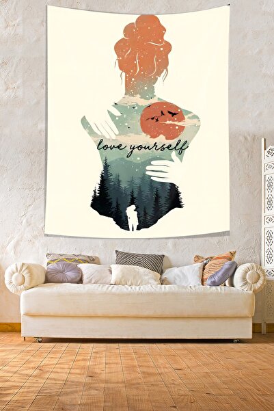 Pelangi غطاء حائط من القماش المقاوم للبقع بتصميم Love Yourself