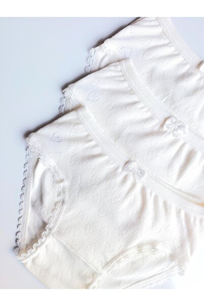 ÇebiKids Girl's 100% Cotton Ecru/Retro Jacquard Slips/Panties 3-Piece