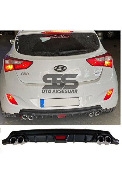 Furens Hyundai i30 Difüzör Arka Tampon Eki 4 Egzoz Çıkışlı Siyah Tip