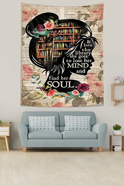 Pelangi Bookshelf in the Mind Girl Reading a Book Themed Stain Resistant Fabr...