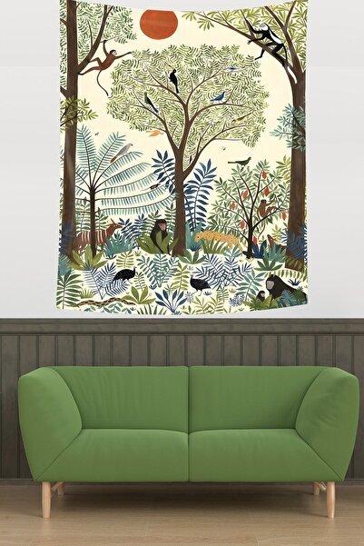 Pelangi غطاء حائط من القماش المقاوم للبقع للفتيات والحيوانات في الغابة الغريبة