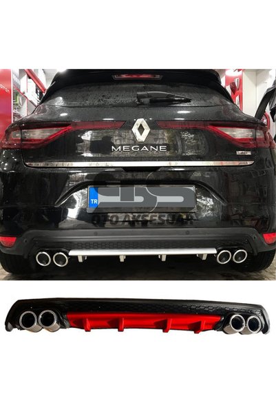 Furens Renault Megane 4 Difüzör Arka Tampon Eki 4 Egzoz Çıkışlı Kırmızı Lüx Tip
