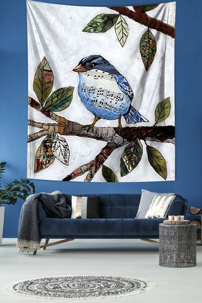 Pelangi Singer Bird on the Tree Stain Resistant Fabric Wall Cover Wall Carpet...