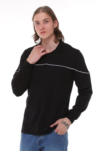 Uniprom Long Sleeve T-Shirt Combed Cotton Polo Collar 100% Cotton Black Men