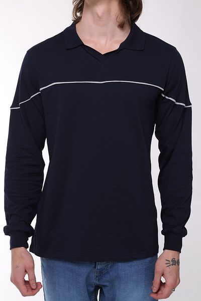 Uniprom Long Sleeve T-Shirt Combed Cotton Polo Collar 100% Cotton Navy Blue Men