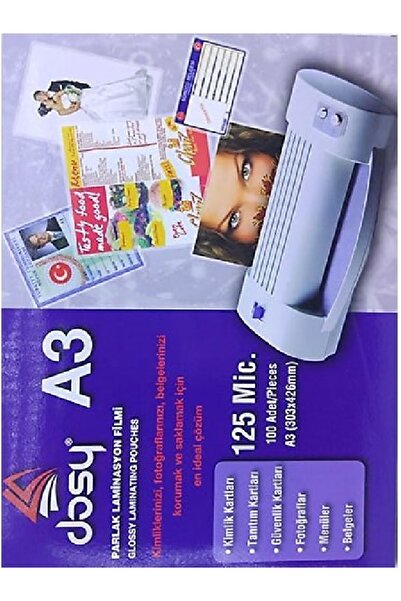 Dosy A3 125 Mic Polyester Kaplama Parlak Laminasyon Filmi