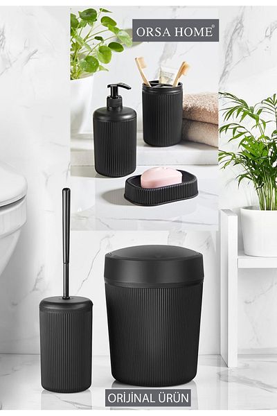 ORSA HOME 207 Line Pattern Μαύρο Σετ Μπάνιου 5 τεμαχίων Μαύρο 5 τεμαχίων