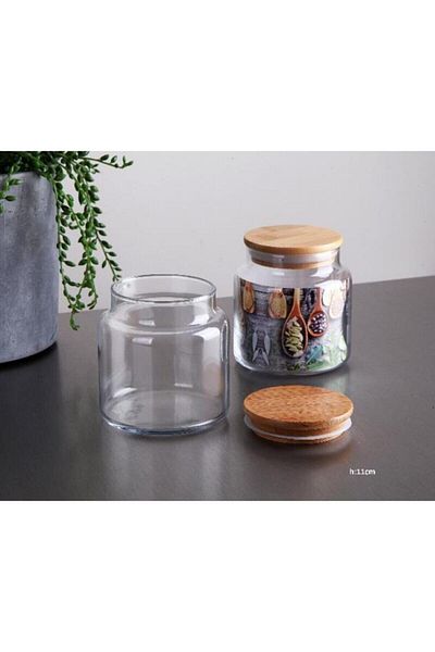 Kapris 3-Piece Luxury Glass Jar with Bamboo Lid Food Storage Container Spice Jar Pulses Holder
