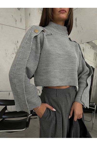 lovebox New Season Oversize Women's Sweater - Button Detail, BLCKF23W16028
