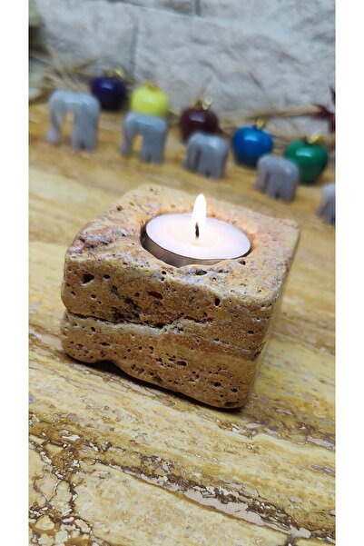 Marblecenter Mermer Mumluk Tealigt Traverten 7x7x5cm
