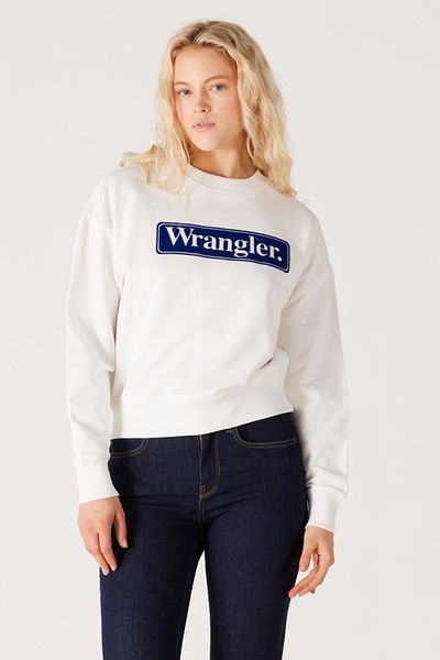 WRANGLER Relaxed Fit Wide Cut 100% Cotton Crew Neck White Sweatshirt