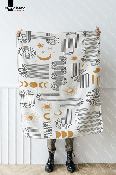 Marte Home Beyaz Minimal Desenli Tek Taraf Baskılı Polar Tv Battaniyesi