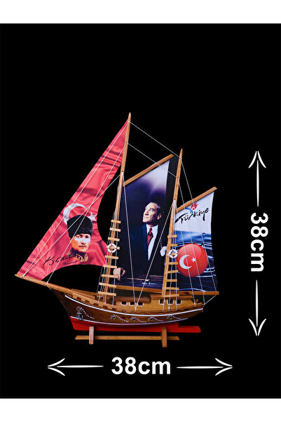AYHAN KOTRA Mustafa Kemal Atatürk Baskılı Bez Yelkenli, Ahşap Maket Gemi Mode...
