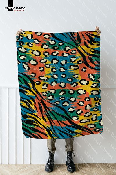 Marte Home Colorful Leopard Patterned One Side Printed 100x170 Cm Polar TV Blanket