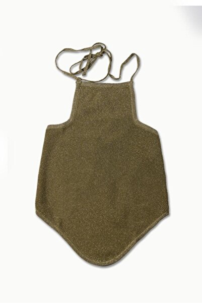 Dilvin 10405 Πλεκτό με κορδόνια με λάμψη σε χρώμα τοπ-χακί