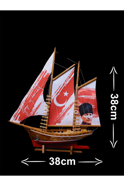 Gazi Mustafa Kemal Baskılı Bez Yelkenli, Ahşap Maket Gemi Model Ev, Ofis Hediye Ve Aksesuar