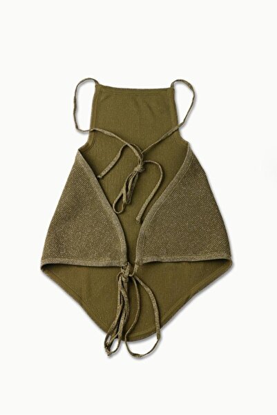 Dilvin 10405 Πλεκτό με κορδόνια με λάμψη σε χρώμα τοπ-χακί