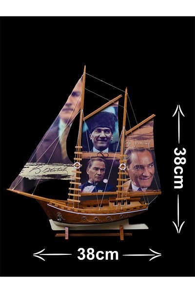 AYHAN KOTRA Mustafa Kemal Atatürk Printed Cloth Sailboat, Wooden Model Ship Model Home, Office Gift and Accessory