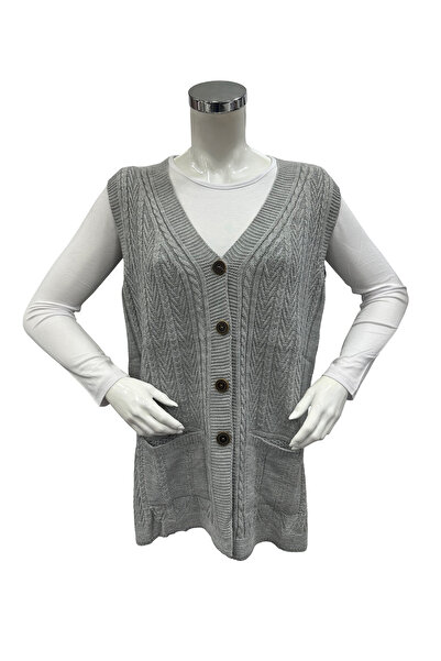 Moda Zeyn Women's Quality V-Neck Buttoned Pocket Knitwear Woven Mother Vest