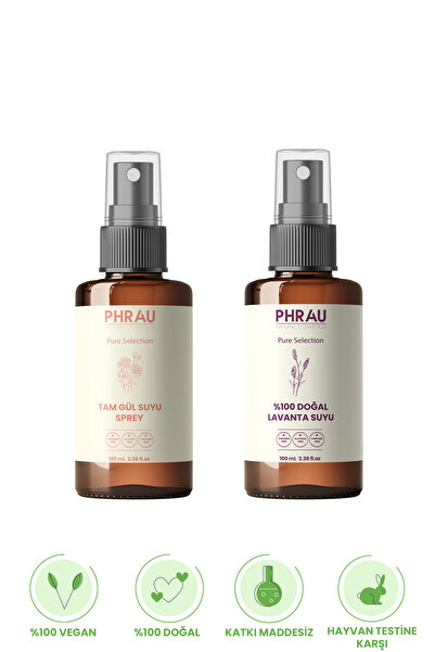 Phrau Tam Gül Suyu Sprey 100 Ml + %100 Doğal Lavanta Suyu 100 Ml 2'li Set