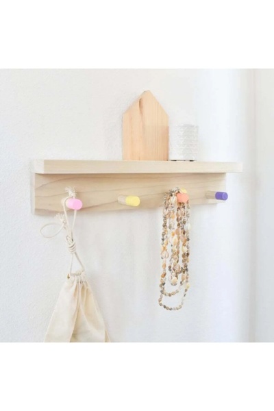 Vegüba Ahşap Dekoratif Askılık Montessori Askılık 4lü Raflı