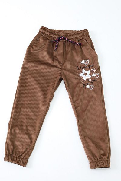 CANBİX Girl's Love Embroidered Velvet Trousers