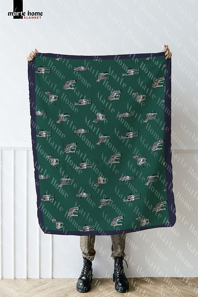 Marte Home Green Zebra Patterned One Side Printed 100x170 Cm Polar TV Blanket