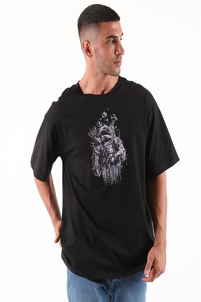 Seamoda Ανδρικό μπλουζάκι Astronaut Printed Oversize-ΜΑΥΡΟ