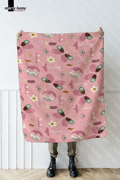 Marte Home Pink Butterfly Patterned One Side Printed 100x170 Cm Polar TV Blanket