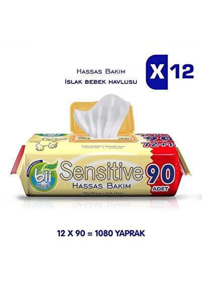 Bii Wipes Sensitive 90'lı Hassas Bakım Islak Bebek Havlusu 12x90 1080 Yaprak