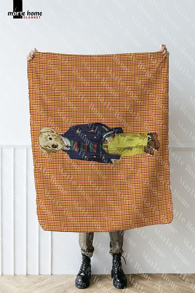 Marte Home Orange Plaid Teddy Bear Patterned One Side Printed 100x170 Cm TV Blanket