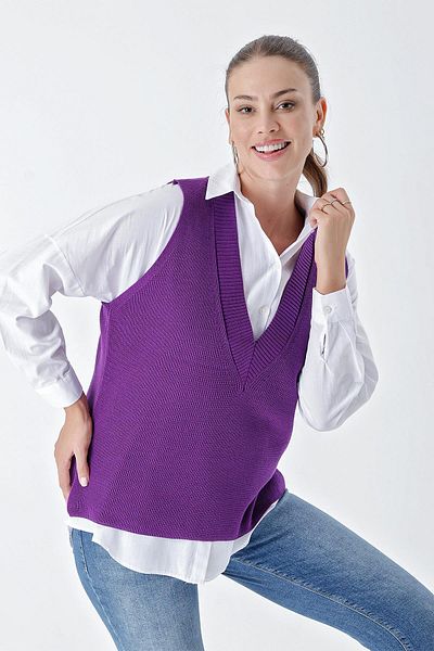 CHUBA Women's V-Neck Thessaloniki Slit Sweater Purple 24w108